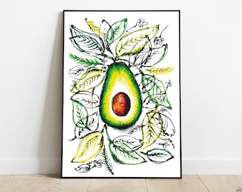 Avocado Print, Avocado Poster, Avocado Decor, Kitchen Wall Art, Kitchen Print, Green Art, Green Poster, Vegetarian Print, Avocado Wall Art