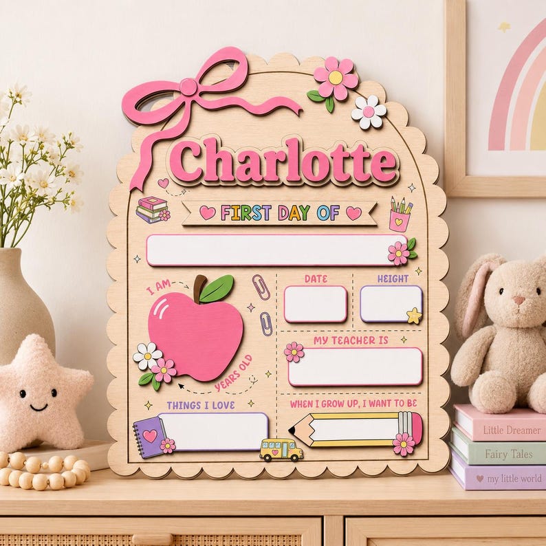 Letrero escolar personalizado para niños, cartel de primer día y último día, letrero de recuerdo para preescolar y jardín de infancia. imagen 2