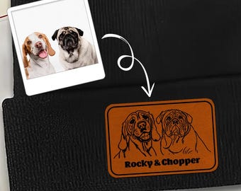 Custom Dog Photo Leather Patch Beanie Gifts for Him, Personalized Winter Hats with Leather Patch, Gift for Dog Dad, Dog Lovers Gifts