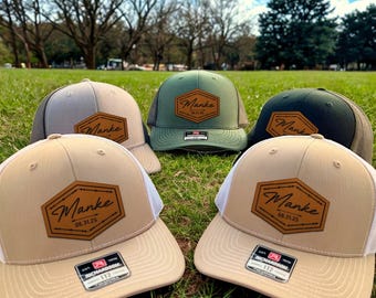 Custom Groom Hat - Last Name Hat - Wedding Hats  - Leather Patch Hat - Grooms Hat - Custom Hat for Groom - Wedding Announcement - Groomsmen
