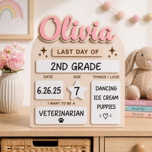 Tablero personalizado de regreso a clases, letrero para el primer y último día, recuerdo escolar con el nombre de los niños