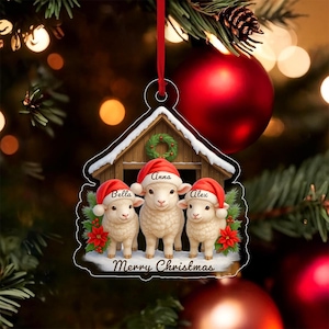 Custom Name Farmer Sheep Xmas Ornament - Personalized Farm Animal Christmas Gift, Cute Sheep Lover Decoration, Rustic Country Keepsake