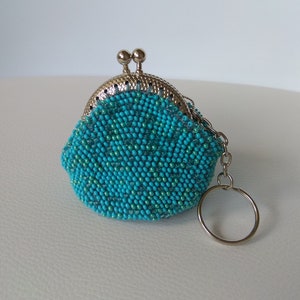 Opaco azul crochet con cuentas auricular titular monedero Chapstick caso Carryall bolso viaje joyería cierre bolsa Cord organizador kawaii regalo