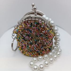 Monedero con cuentas de crochet multicolor para guardar auriculares Estuche para lápiz labial Monedero de mano Estuche para guardar todo tipo de cosas Estuche de viaje con cierre para joyas Organizador de cables Regalo para madrastra