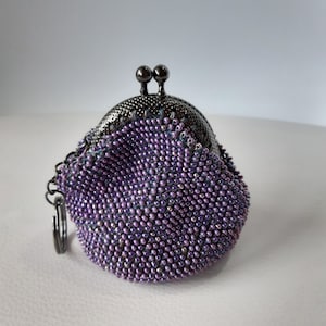 Violeta ciruela crochet con cuentas auricular titular monedero Chapstick caso Carryall bolso viaje joyería cierre bolsa Cord organizador madrastra regalo