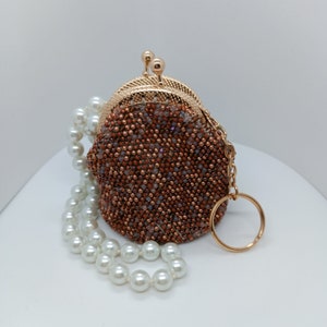 Marrón bronce crochet con cuentas auricular titular monedero Chapstick caso Carryall bolso viaje joyería cierre bolsa Cord organizador madrastra regalo