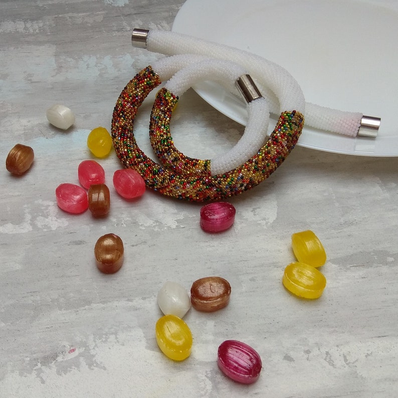 Multicolor sparkling candy crochet beaded necklace and bracelet set Statement unique jewelry office style niece 16th birthday gift