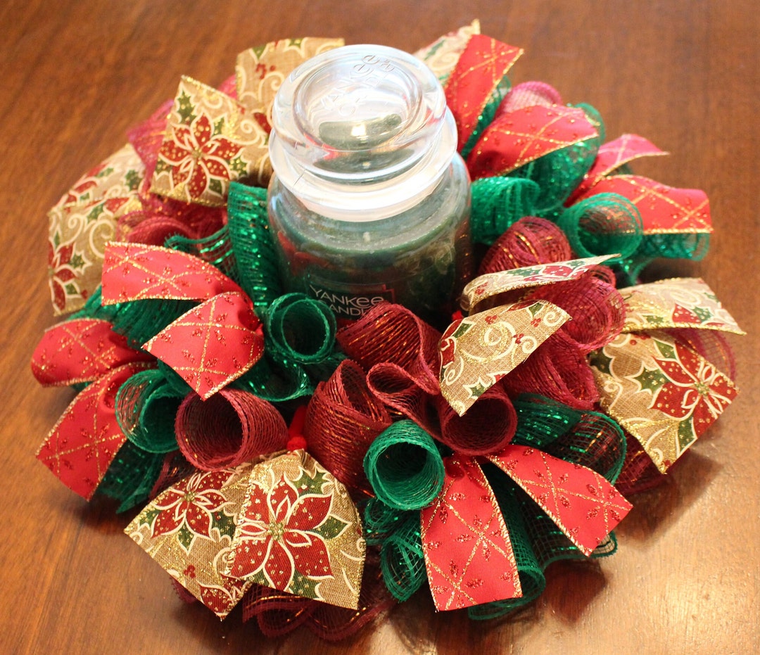 14 or 18 Poinsettia Centerpiece, Candle Ring Wreath Burgundy Red, and