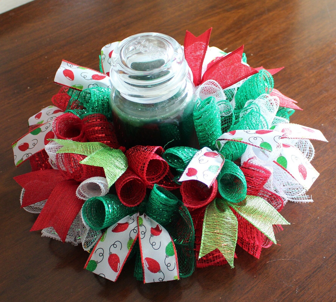 14 or 18 Christmas Lights Centerpiece, Candle Ring, Wreath Red, Green