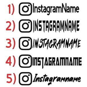May include: Five variations of the Instagram logo with the text "Instagram Name" in different fonts and styles. The logo is a black and white camera icon.