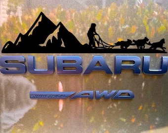 Calcomanía para sobre insignia, calcomanía para el maletero trasero de Subie, calcomanía de vinilo para montaña y trineos tirados por perros, gráfico de emblema de automóvil, vinilo, calcomanías Crosstrek, Ascent,
