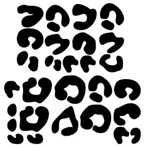 Op de afbeelding: Zwart-wit abstract patroon met een luipaardprint. Het patroon bestaat uit vlekken en cirkels in verschillende maten.