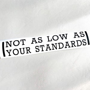 May include: White sticker with black text that reads "[NOT AS LOW AS YOUR STANDARDS]".