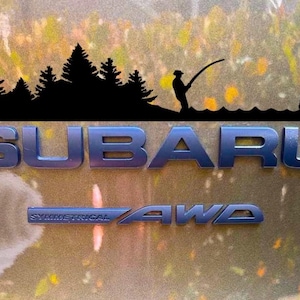 Over badge decal, decal for trunk rear Subie, Vinyl fishing and Trees Decal, Car Emblem Graphic, vinyl, Decals Crosstrek, Ascent, Outback