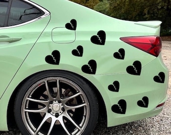 Paquete de vinilos de corazón roto cortados individualmente, Gráficos de panel, Carrocería lateral, Gráficos laterales, Gráficos laterales del coche, Gráficos laterales completos, Vinilo para coche
