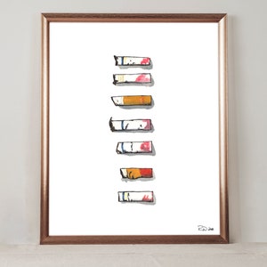 Seven Deadly Cigs Watercolor Print | Cigarettes Illustration | Home Decor | Instant Digital Download | Printable Wall Art