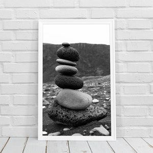 Relaxing Stacked Rocks Print | Iceland Photography | Vik Black Sand Beach | Home Decor | Printable Wall Art