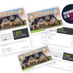 Quanto vale la tua casa? Valutazione domestica gratuita/Pacchetto modelli per marketing immobiliare/Cartolina + volantino/Facile da modificare/Modello Canva