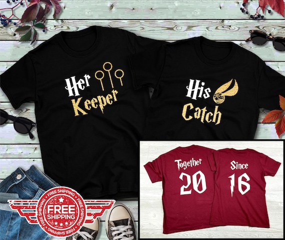 Couples shirts, His Catch Her Keeper GOLD, His and Hers Shirts, Wizarding Trip, Gift for her, Gift for him, universal, Honeymoon Couples shirts, His Catch Her Keeper GOLD, His and Hers Shirts, Wizarding Trip, Gift for her, Gift for him, universal, Honeymoon