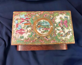 Antique Rose Medallion Covered Box Retangular shaped