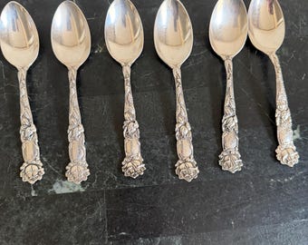 Alvin Bridal Rose Sterling Silver  6” Soup Spoons