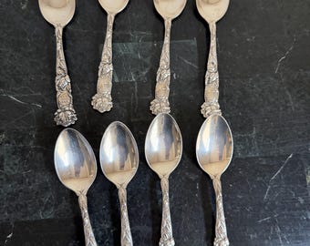 Alvin Bridal Rose Sterling Silver  6” Soup Spoons