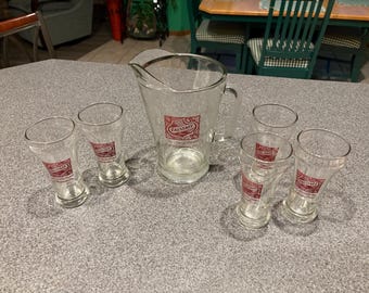 Falstaff Beer Pitcher and 5 Glasses
