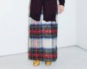 Textural tartan late 1950 39 s high-end hairy mohair and wool intricate plaid fully lined high rise straight pencil long maxi skirt