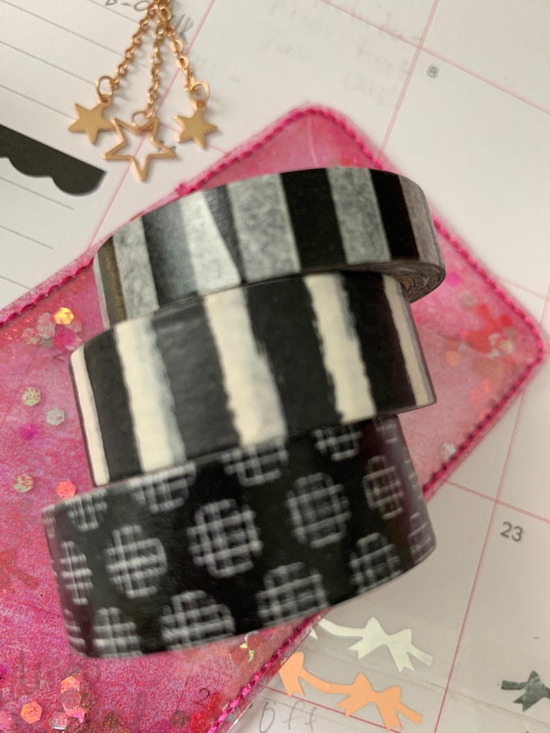 Washi tape black white pattern planner craft tape stripes circles