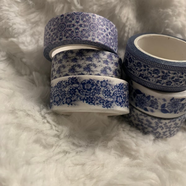 Washi  Blue floral chintz tape  planner porcelain