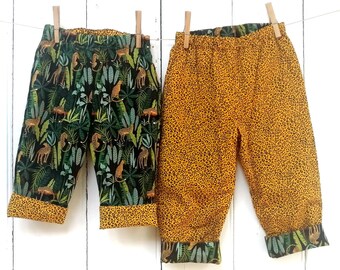 Jungle Cheetah, Reversible Trousers, Handmade, Girls, Boys, Kids, UK, Gift, Baby Toddler, Unisex, Cotton, Present, Clothing, Animals, Xmas