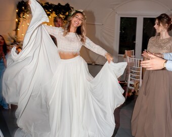 Elopement wedding long skirt a line white custom made simple plus size wedding dress, alternative simple reception wedding long skirt