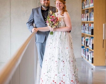 Floral Wedding Dress - Etsy UK