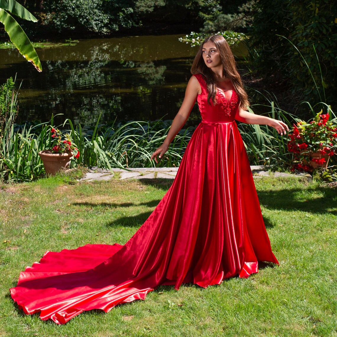 Red color wedding dress soft wedding dress long bridal Etsy