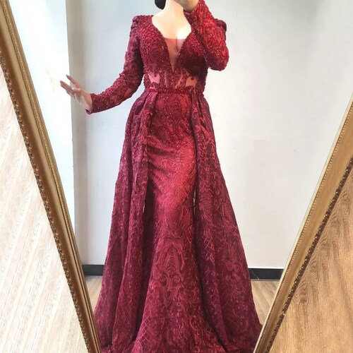 Red Luxury Dubai Long Sleeve Evening 