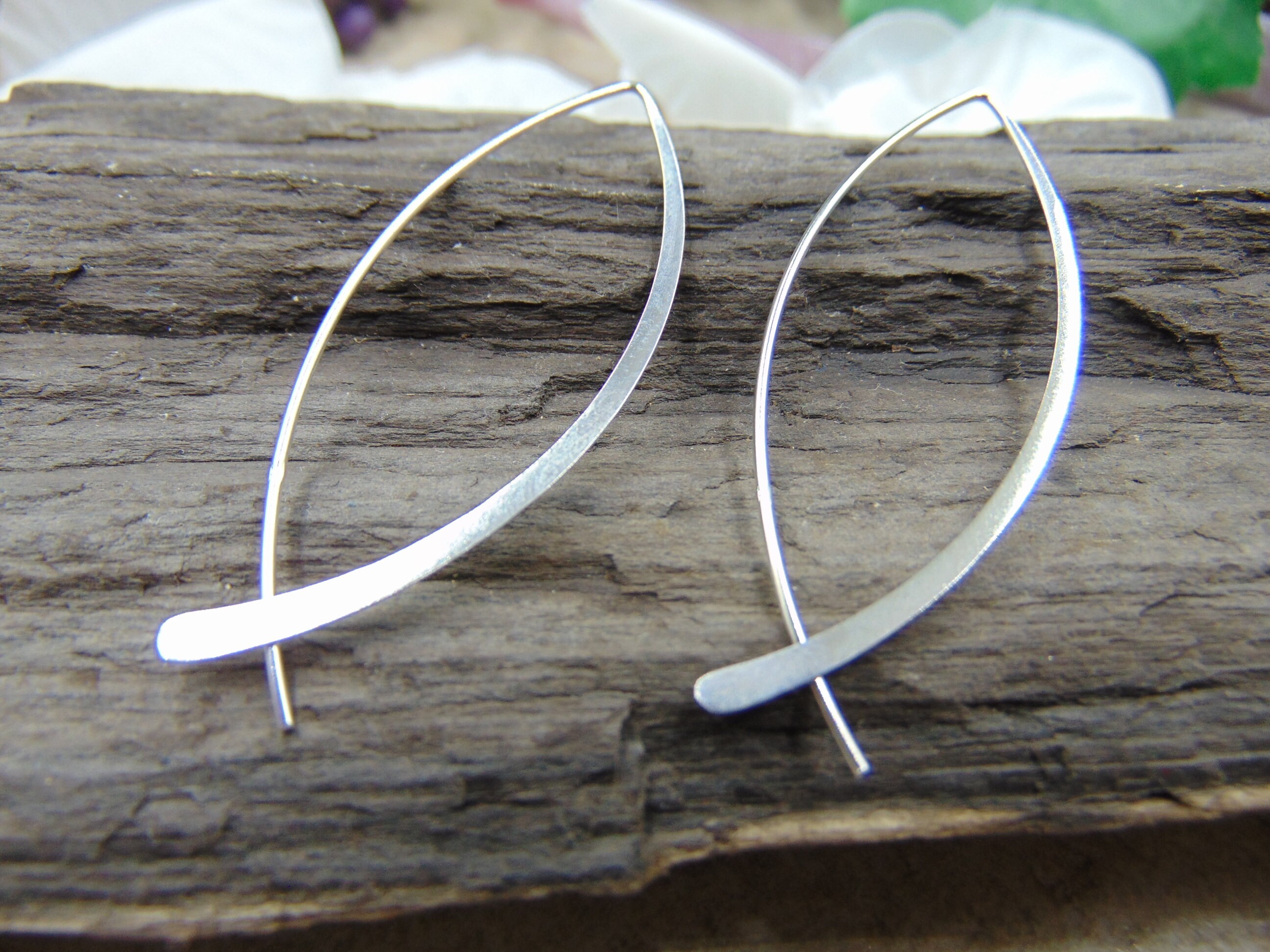 Open Hoop Earrings- Long Silver Earrings-Arc Ear Threaders - Arc Hoop…