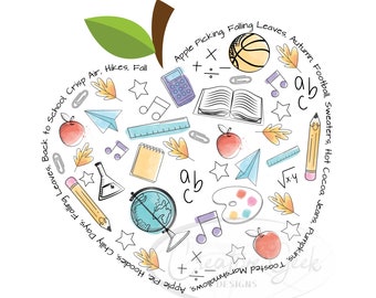 Fall Background SVG Digital Download Sketch - Apple Back to School SVG Instant Download - SVG For Cricut and Cameo