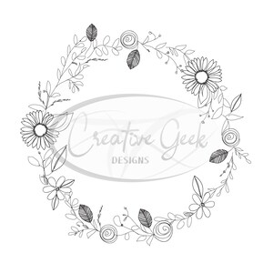 Sketch Design Floral Wreath SVG Digital Downloads - Flower SVG Spring Wreath Instant Download - SVG Files for Cricut and Cameo