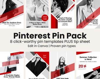 Pinterest Pin Vorlagen Paket | 8 Canva Vorlagen + Tip Sheet (Digitaler Download)