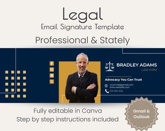 Legal Email Signature Canva Template | Law Professionals Small Business Branding | Gmail Outlook PNG Digital Download