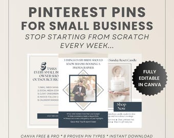 Pinterest Pin Vorlagen für kleine Unternehmen | 8 Canva Vorlagen + Tip Sheet (Digitaler Download)