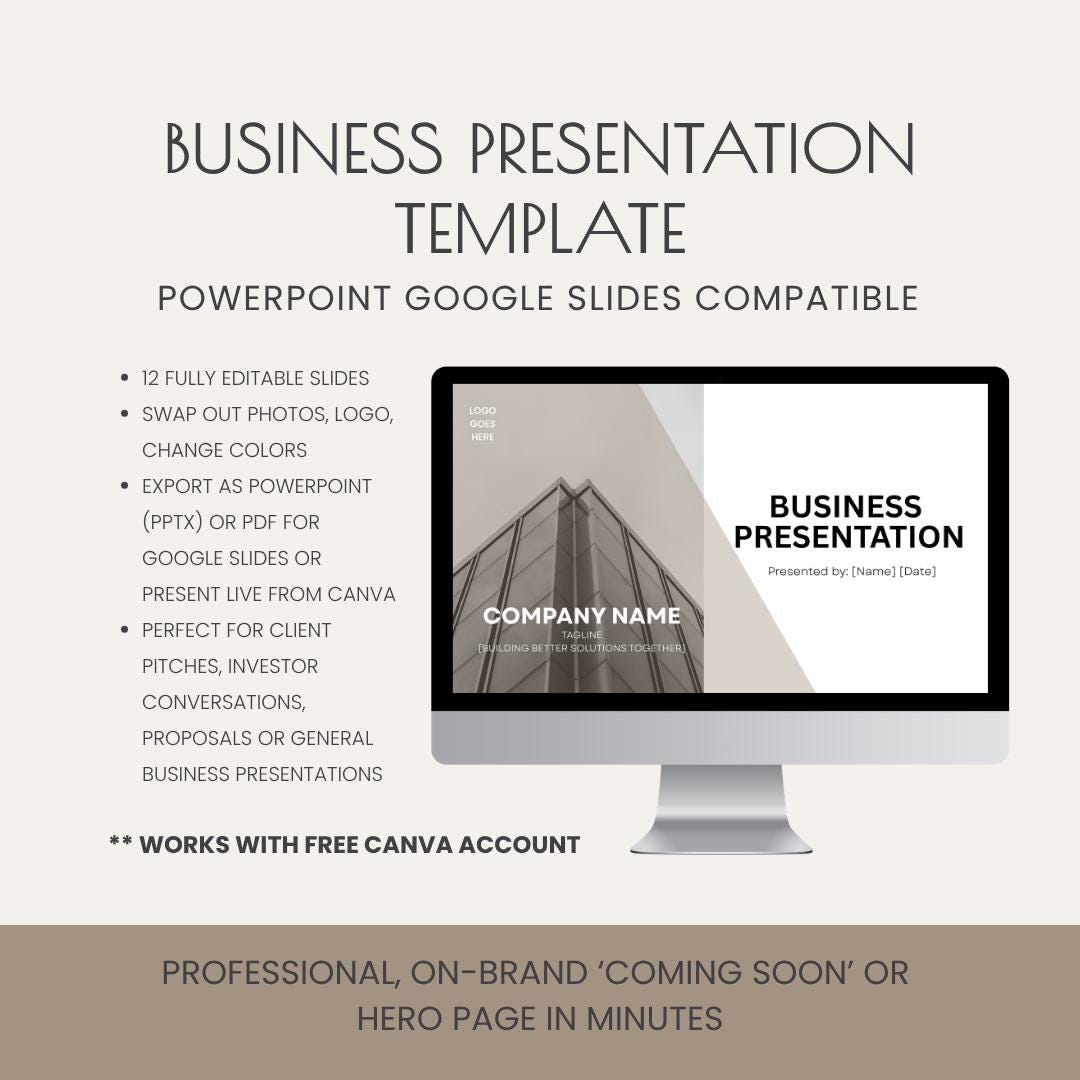 Business Presentation Template | Editable Canva Pitch Deck | Powerpoint ...