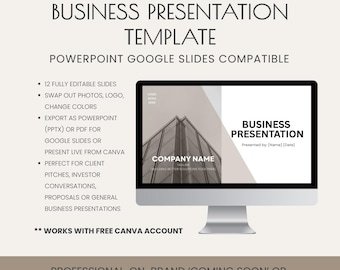 Business Presentation Template | Editable Canva Pitch Deck | PowerPoint Google Slides Compatible | Professional Slideshow Design