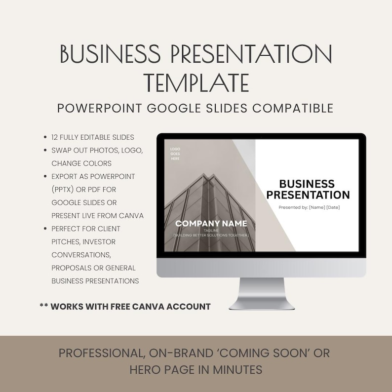 Business Presentation Template | Editable Canva Pitch Deck | Powerpoint ...