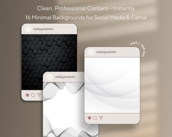 Minimalistische Schwarz Weiß Branding Hintergründe | 16 PNG Dateien (Digitaler Download)