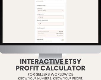 Interaktiver Etsy Profit Rechner | Gebühren- & Profit-Tool für Etsy-Verkäufer | Nr. Tabelle | Freischaffendes Werkzeug