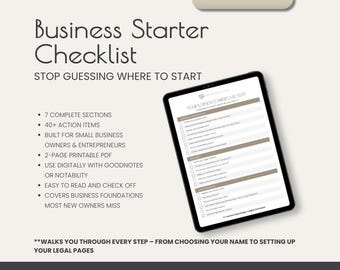 Business Starter Checklist | New Business Launch Checklist | Small Business Planner | Printable PDF | Entrepreneur Checklist