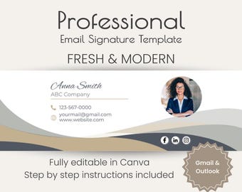 Professional Email Signature Canva Template | Neutral Small Business Branding | Gmail Outlook PNG Digital Download