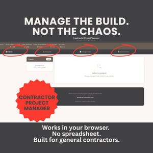 Contractor Project Manager | Subcontractor Tracker | Job & Invoice Tracker for General Contractors | No Spreadsheet