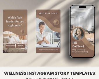 12 Wellness Instagram Story-Vorlagen | Bearbeitbares Canva Social Media Bundle